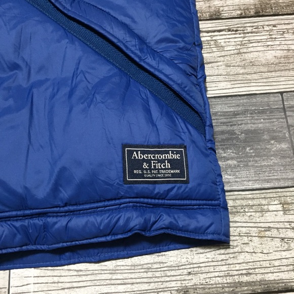 Abercrombie & Fitch Hooded Down Puffer Jacket Men’s S Blue Full Zip Pockets - Picture 11 of 12